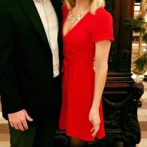 Divided Red V-Neck Wrap Dress